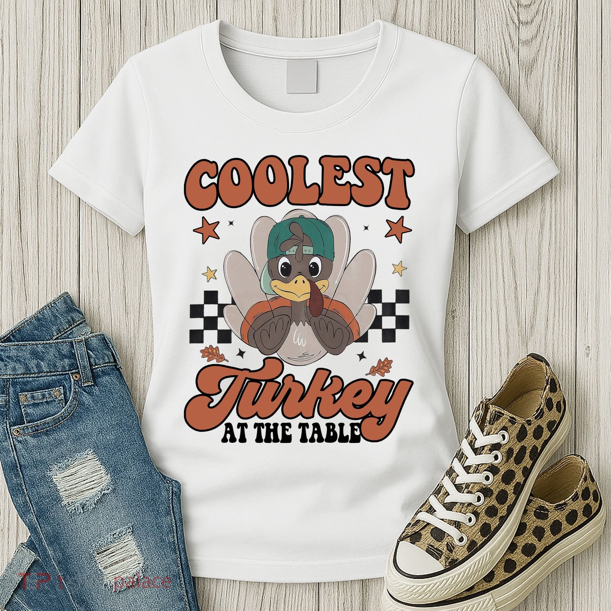 Coolest Turkey At The Table Thanksgiving Coolest Turkey Boy Women's T-Shirt