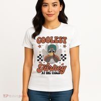 Coolest Turkey At The Table Thanksgiving Coolest Turkey Boy Women's T-Shirt thumb 4