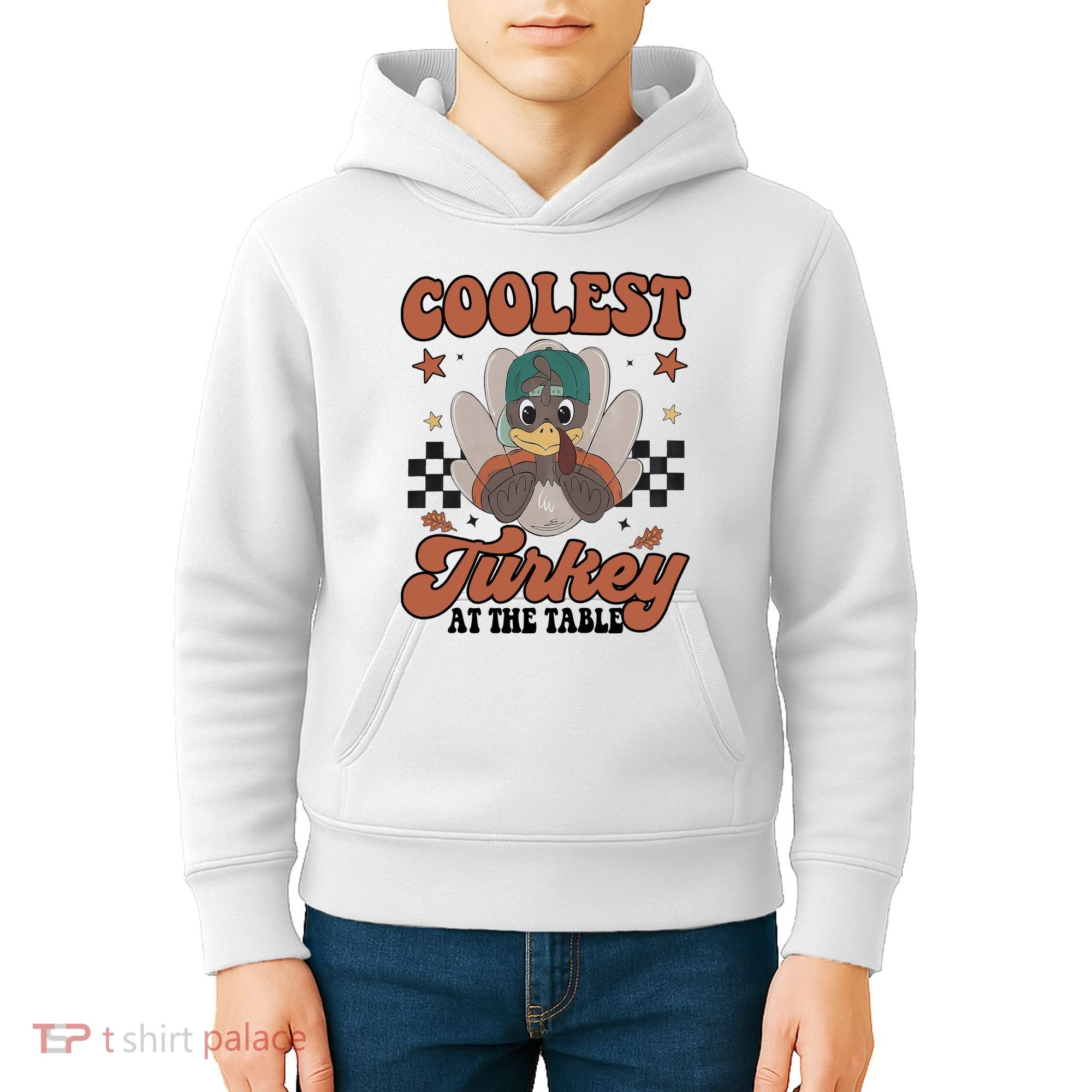 Coolest Turkey At The Table Thanksgiving Coolest Turkey Boy Kids Hoodie