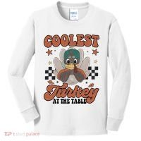 Coolest Turkey At The Table Thanksgiving Coolest Turkey Boy Kids Long Sleeve Shirt thumb 0
