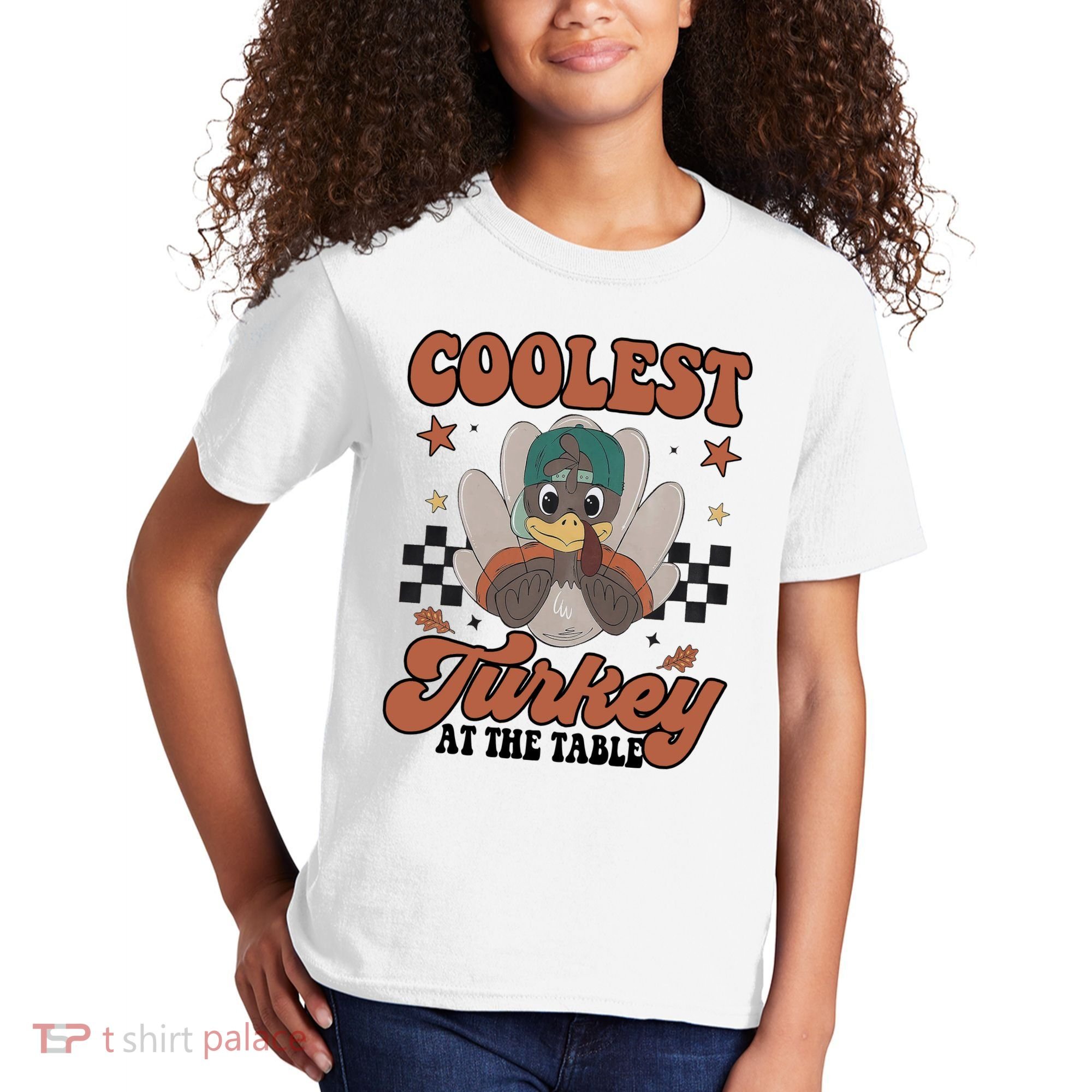 Coolest Turkey At The Table Thanksgiving Coolest Turkey Boy Kids T-Shirt