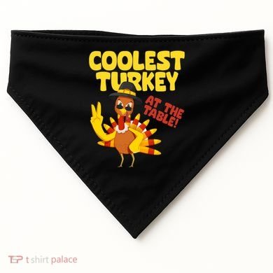 Coolest Turkey At The Table Thanksgiving Funny USA-Made Doggie Bandana