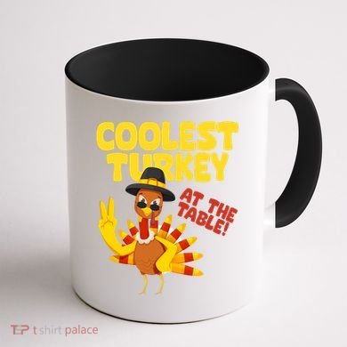 Coolest Turkey At The Table Thanksgiving Funny Coffee Mug back
