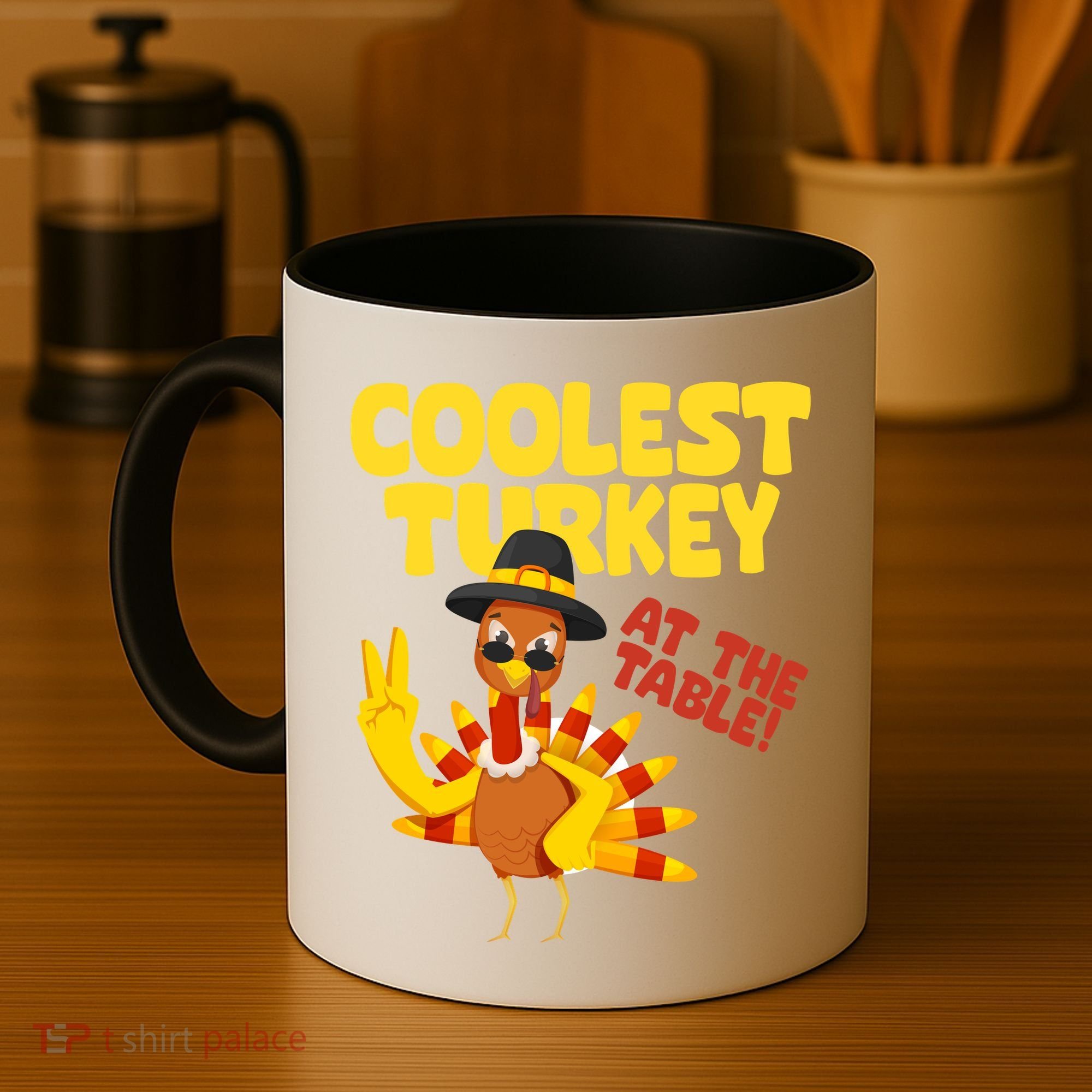 Coolest Turkey At The Table Thanksgiving Funny Coffee Mug