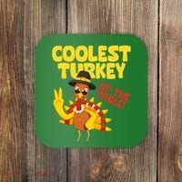 Coolest Turkey At The Table Thanksgiving Funny Coaster thumb 0