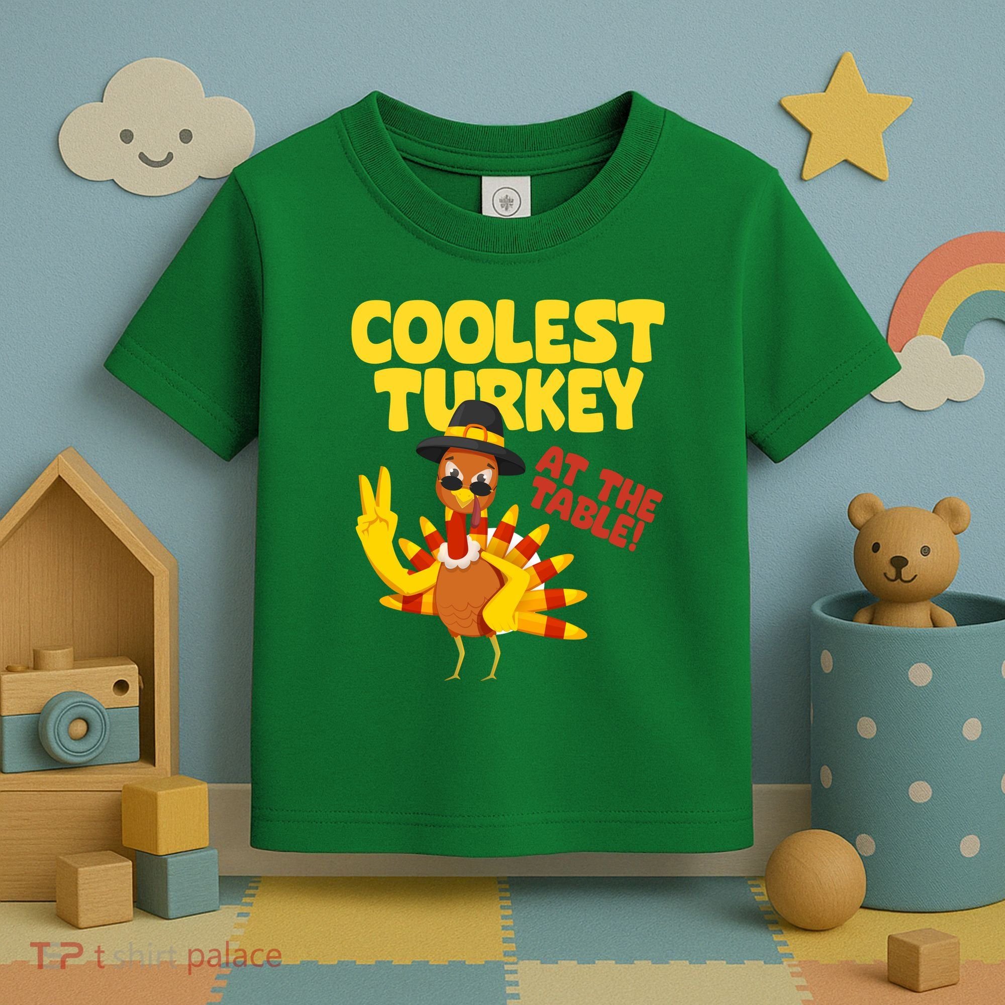 Coolest Turkey At The Table Thanksgiving Funny Toddler T-Shirt