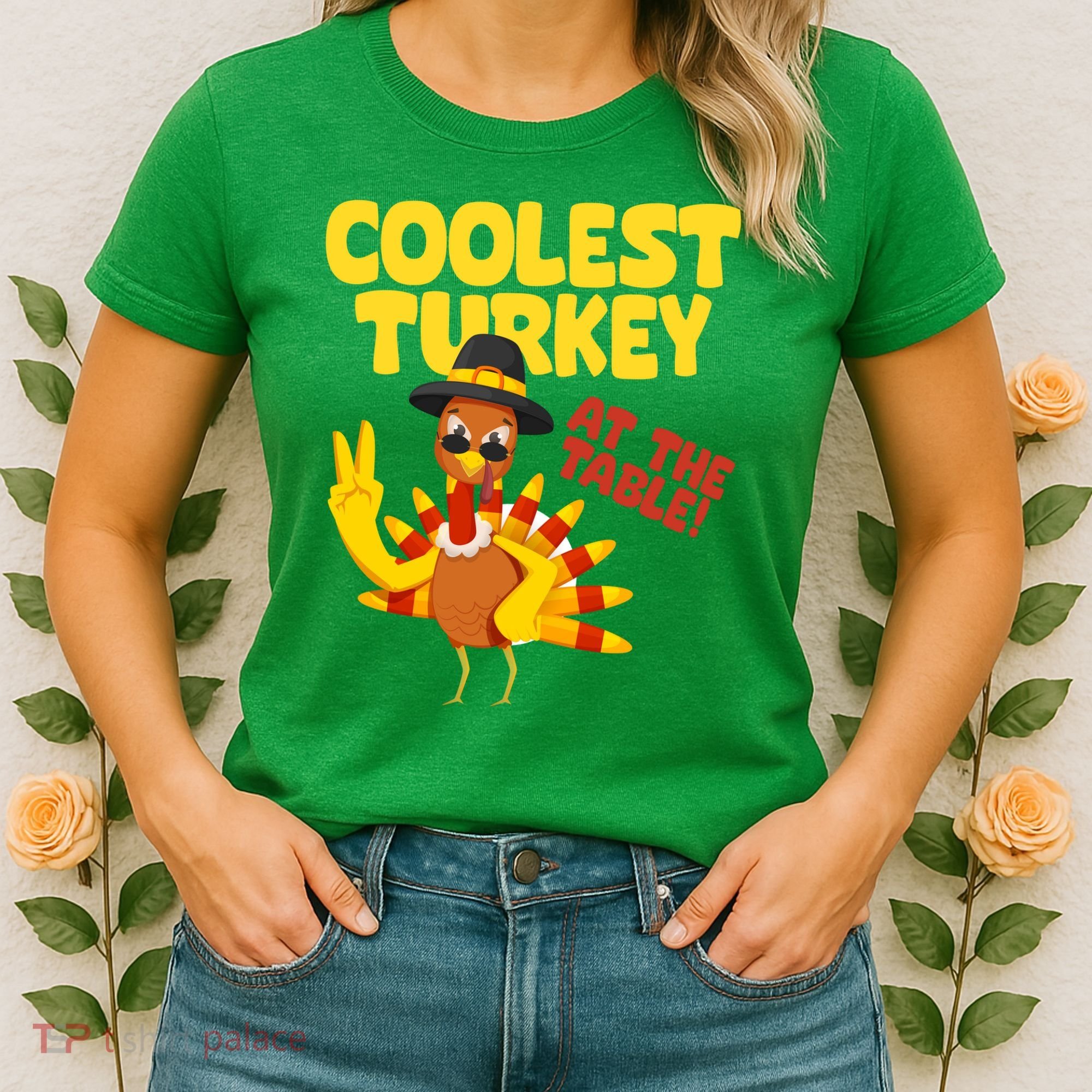 Coolest Turkey At The Table Thanksgiving Funny Women's T-Shirt