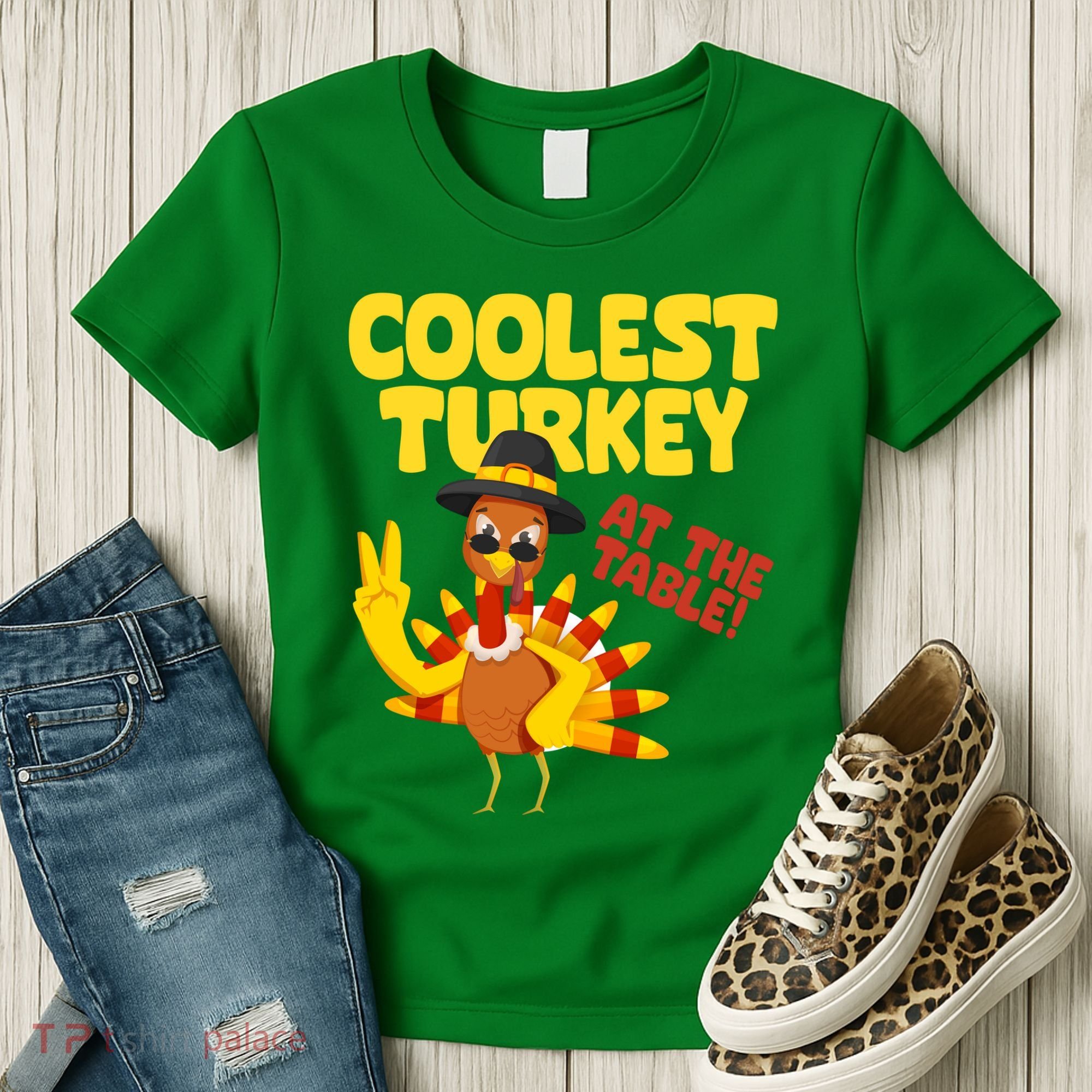 Coolest Turkey At The Table Thanksgiving Funny Women's T-Shirt