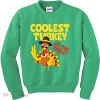 Coolest Turkey At The Table Thanksgiving Funny Kids Sweatshirt thumb 0