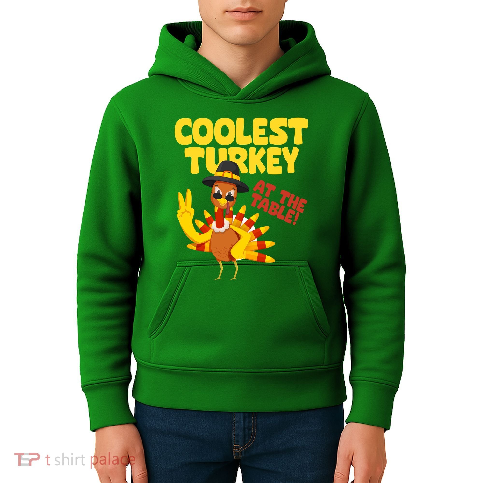 Coolest Turkey At The Table Thanksgiving Funny Kids Hoodie