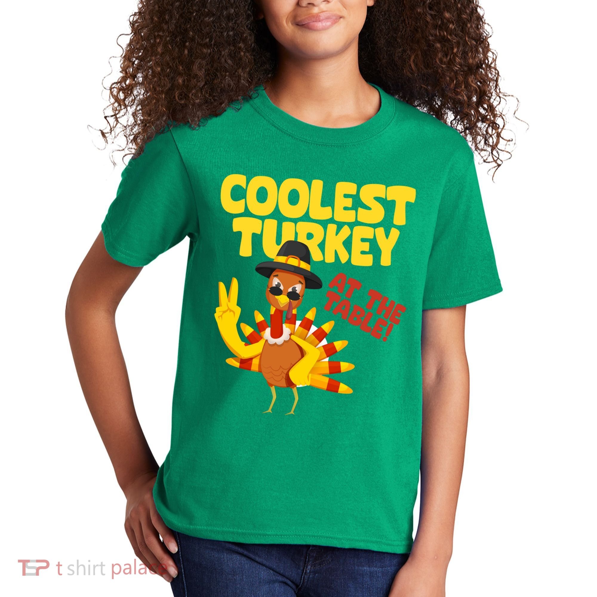 Coolest Turkey At The Table Thanksgiving Funny Kids T-Shirt