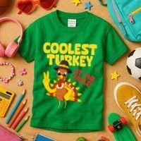 Coolest Turkey At The Table Thanksgiving Funny Kids T-Shirt thumb 3