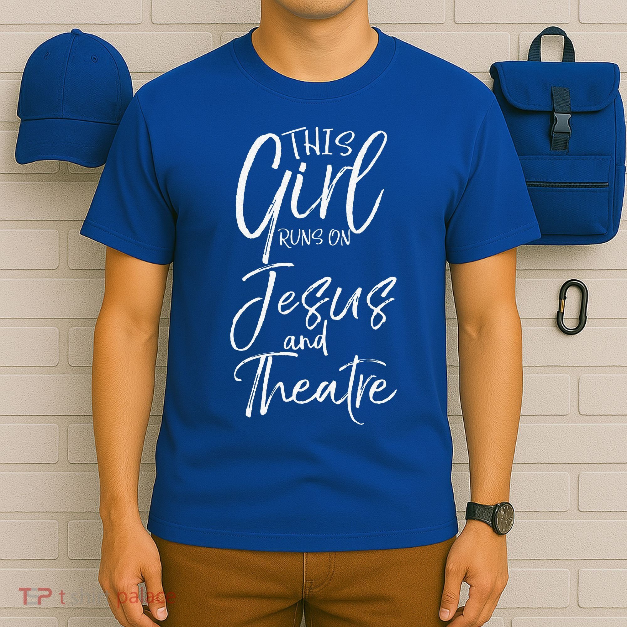 Cute Theater Actor Gift This Girl Runs On Jesus And Theatre T-Shirt