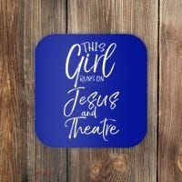 Cute Theater Actor Gift This Girl Runs On Jesus And Theatre Coaster thumb 0