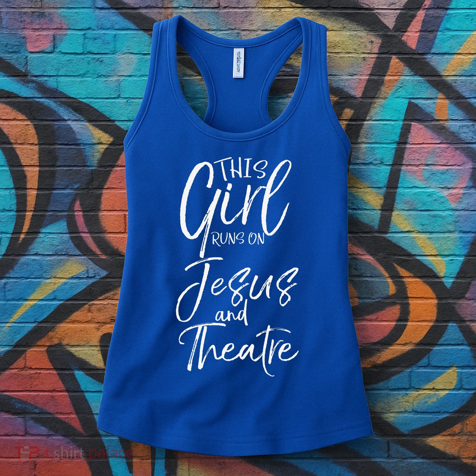 Cute Theater Actor Gift This Girl Runs On Jesus And Theatre Women's Tank Top
