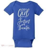Cute Theater Actor Gift This Girl Runs On Jesus And Theatre Baby Bodysuit thumb 0