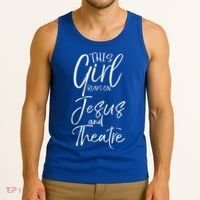 Cute Theater Actor Gift This Girl Runs On Jesus And Theatre Tank Top thumb 3