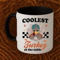 Coolest Turkey At The Table Cute Thanksgiving Coffee Mug thumb 2