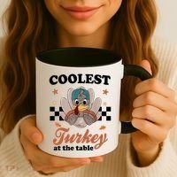 Coolest Turkey At The Table Cute Thanksgiving Coffee Mug thumb 3