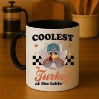 Coolest Turkey At The Table Cute Thanksgiving Coffee Mug thumb 4
