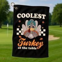 Coolest Turkey At The Table Cute Thanksgiving Golf Towel thumb 1