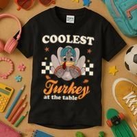 Coolest Turkey At The Table Cute Thanksgiving Kids T-Shirt thumb 3