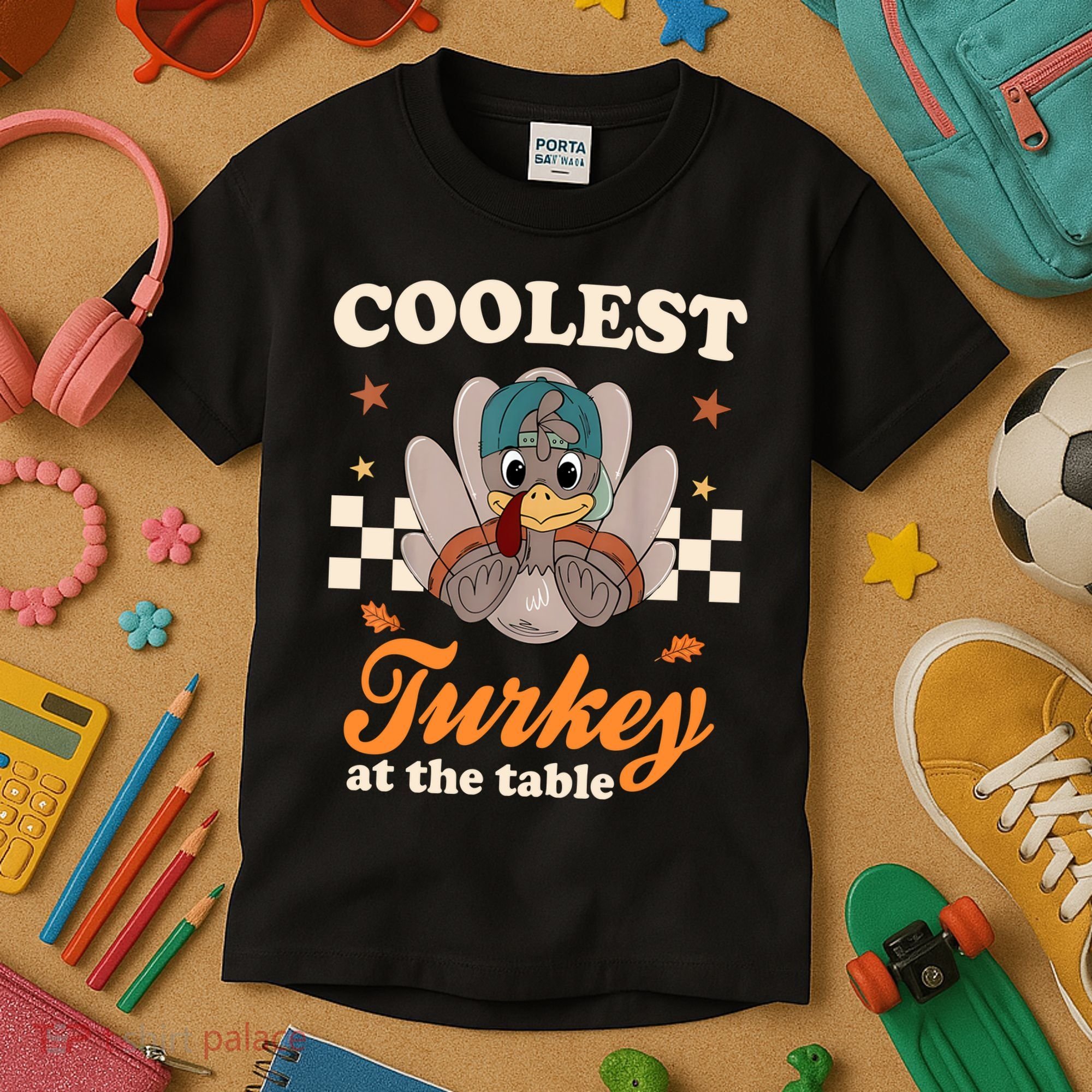 Coolest Turkey At The Table Cute Thanksgiving Kids T-Shirt