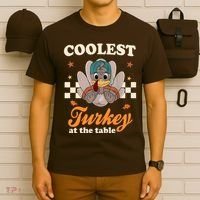 Coolest Turkey At The Table Cute Thanksgiving T-Shirt thumb 6