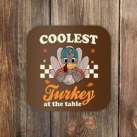 Coolest Turkey At The Table Cute Thanksgiving Coaster thumb 0