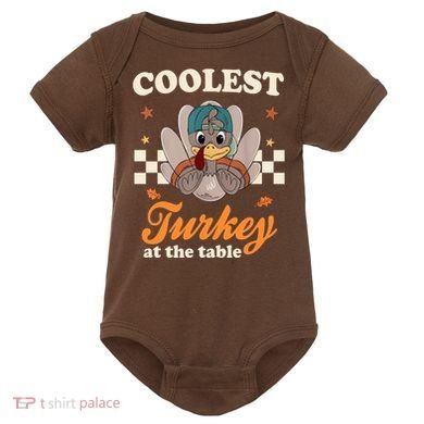Coolest Turkey At The Table Cute Thanksgiving Baby Bodysuit