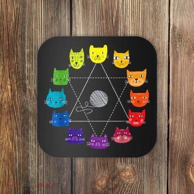 Cat Themed Artist Color Wheel Educational Coaster