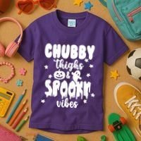 Chubby Thighs And Spooky Vibes Cute Halloween Kids T-Shirt thumb 3