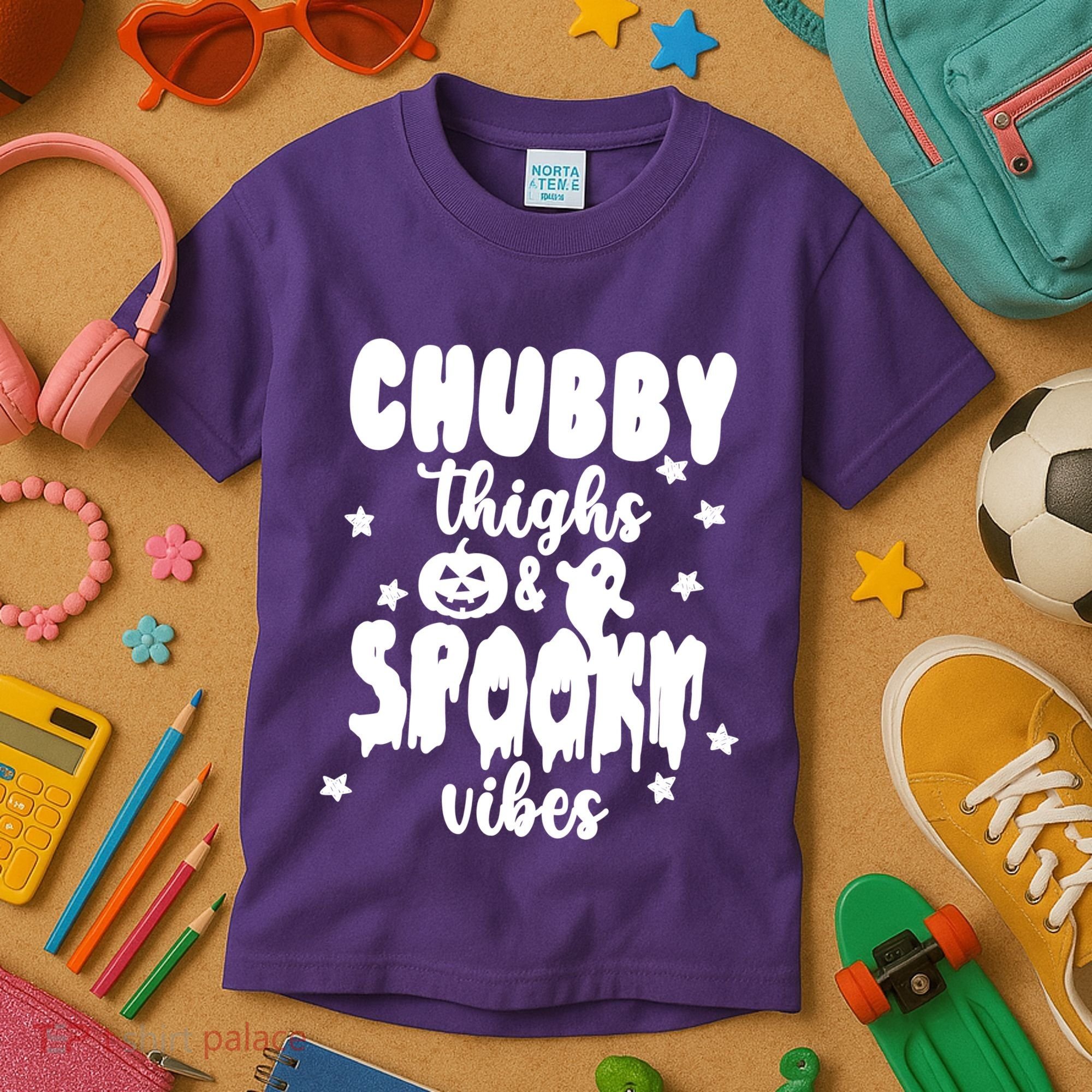 Chubby Thighs And Spooky Vibes Cute Halloween Kids T-Shirt