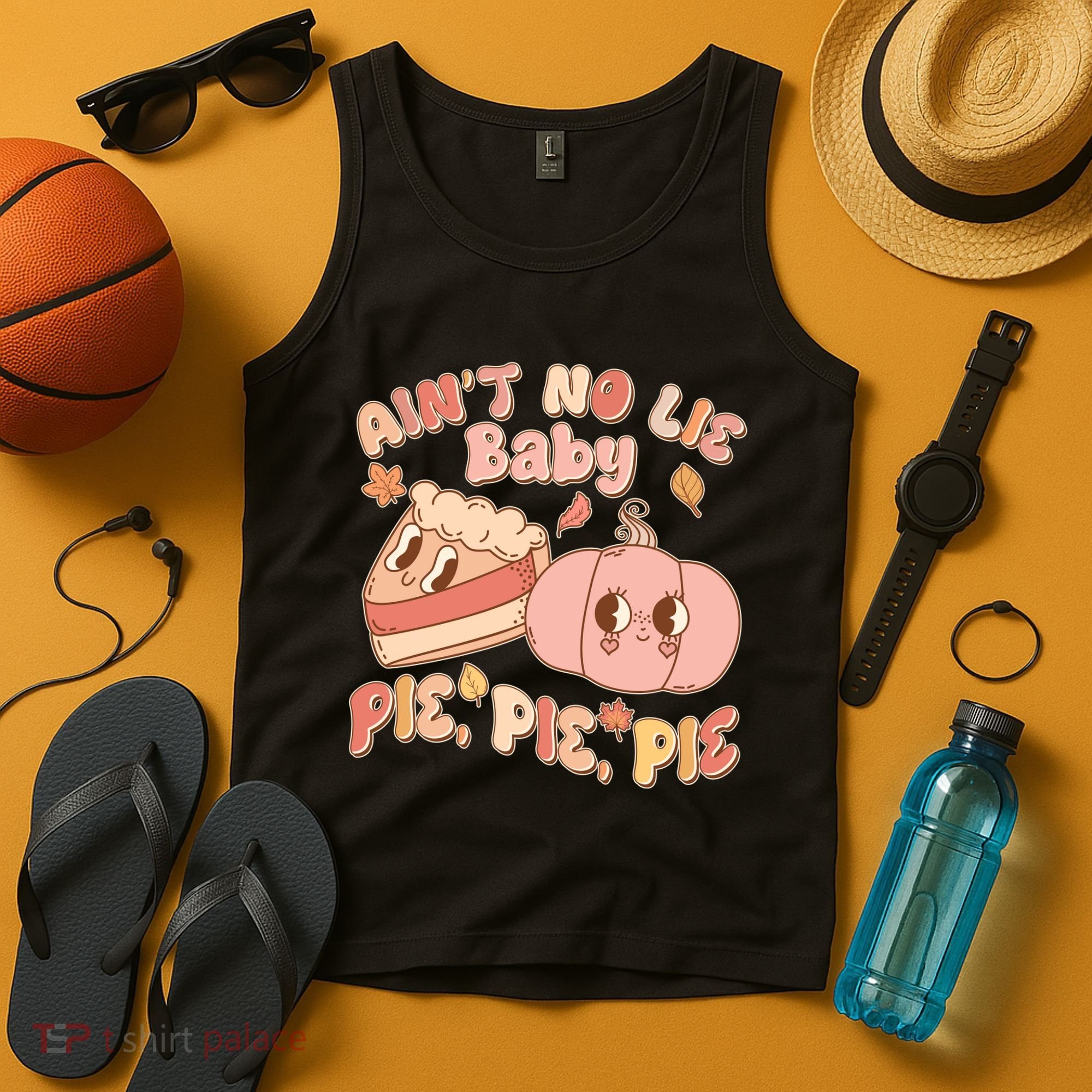 Cute Thanksgiving Aint No Lie Baby Pie Pie Pie Retro Cartoon Pumpkin Pie Tank Top