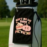Cute Thanksgiving Aint No Lie Baby Pie Pie Pie Retro Cartoon Pumpkin Pie Golf Towel thumb 2