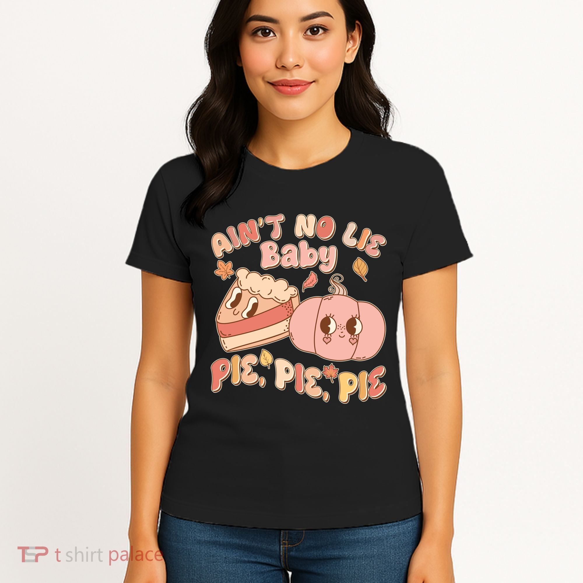 Cute Thanksgiving Aint No Lie Baby Pie Pie Pie Retro Cartoon Pumpkin Pie Women's T-Shirt