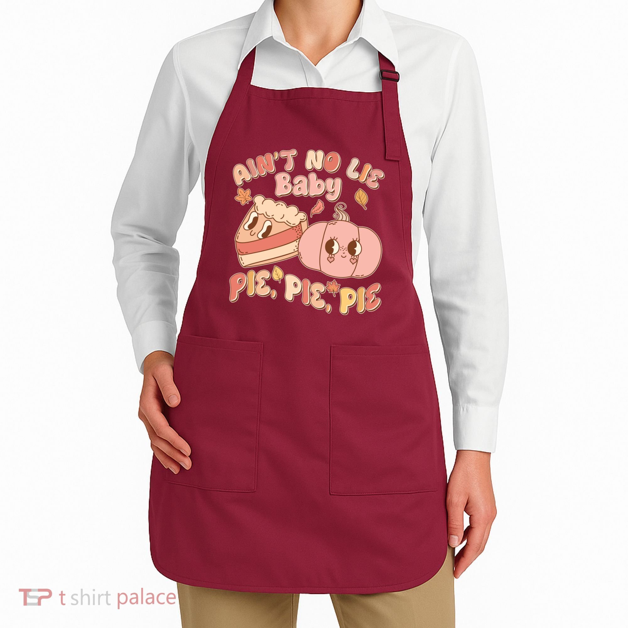 Cute Thanksgiving Aint No Lie Baby Pie Pie Pie Retro Cartoon Pumpkin Pie Apron
