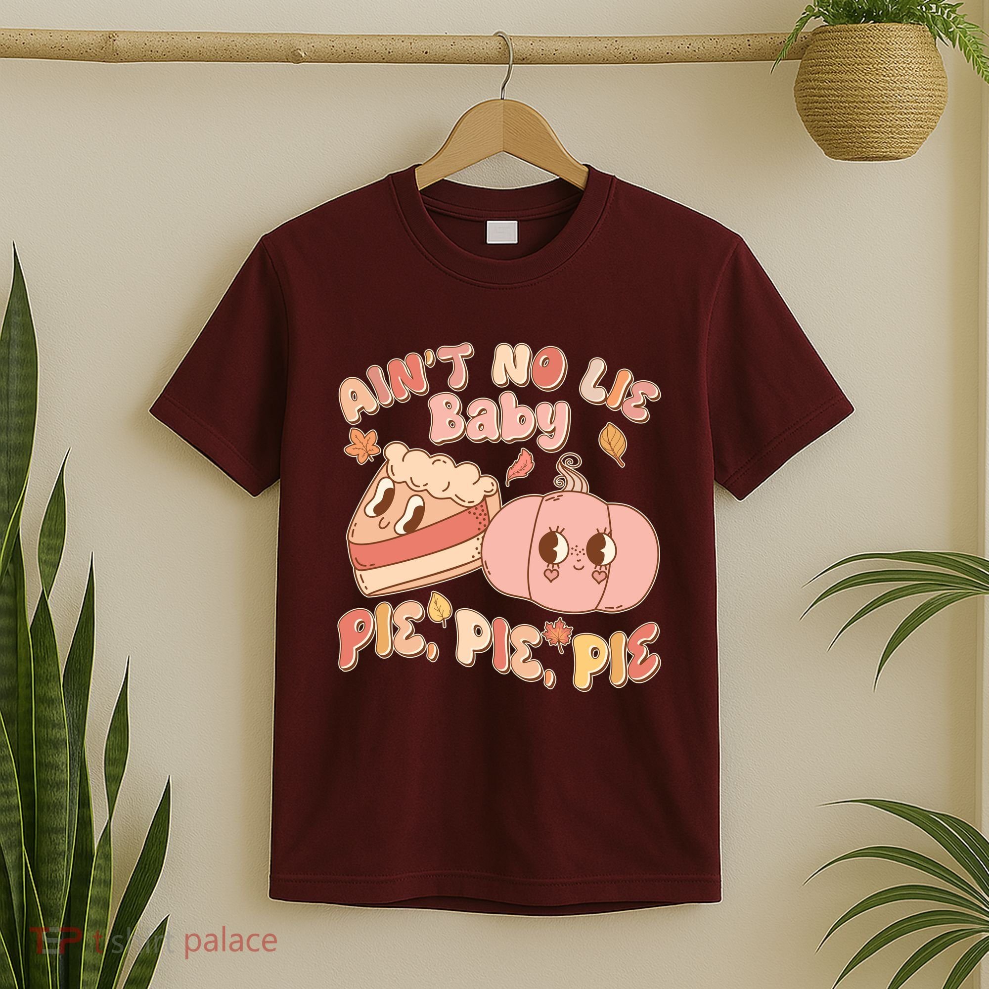 Cute Thanksgiving Aint No Lie Baby Pie Pie Pie Retro Cartoon Pumpkin Pie T-Shirt