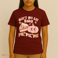 Cute Thanksgiving Aint No Lie Baby Pie Pie Pie Retro Cartoon Pumpkin Pie T-Shirt thumb 4