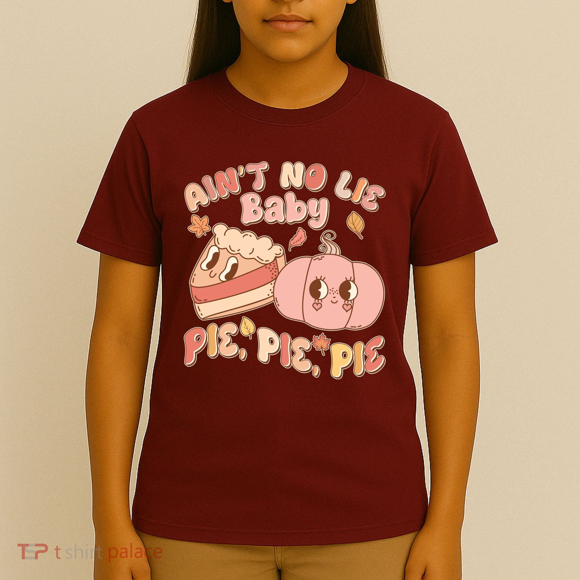 Cute Thanksgiving Aint No Lie Baby Pie Pie Pie Retro Cartoon Pumpkin Pie T-Shirt