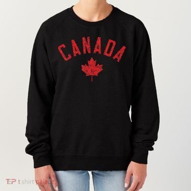 Canada Text And Leaf Distressed Red Print Women's Sweatshirt