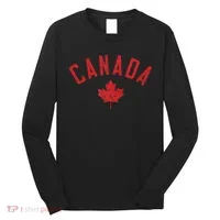 Canada Text And Leaf Distressed Red Print Long Sleeve Shirt thumb 0