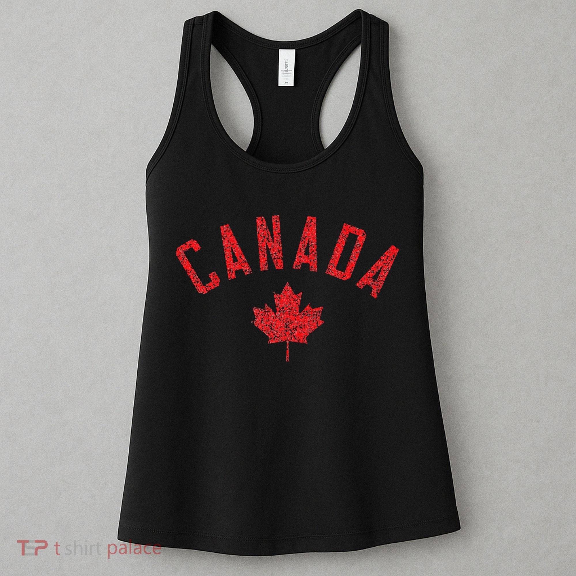 Canada Text And Leaf Distressed Red Print Women's Tank Top