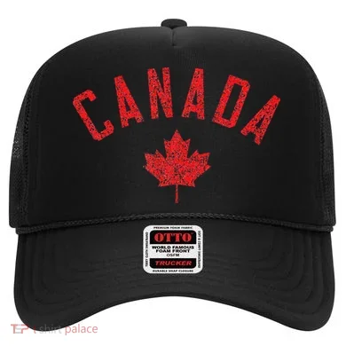Canada Text And Leaf Distressed Red Print Hat