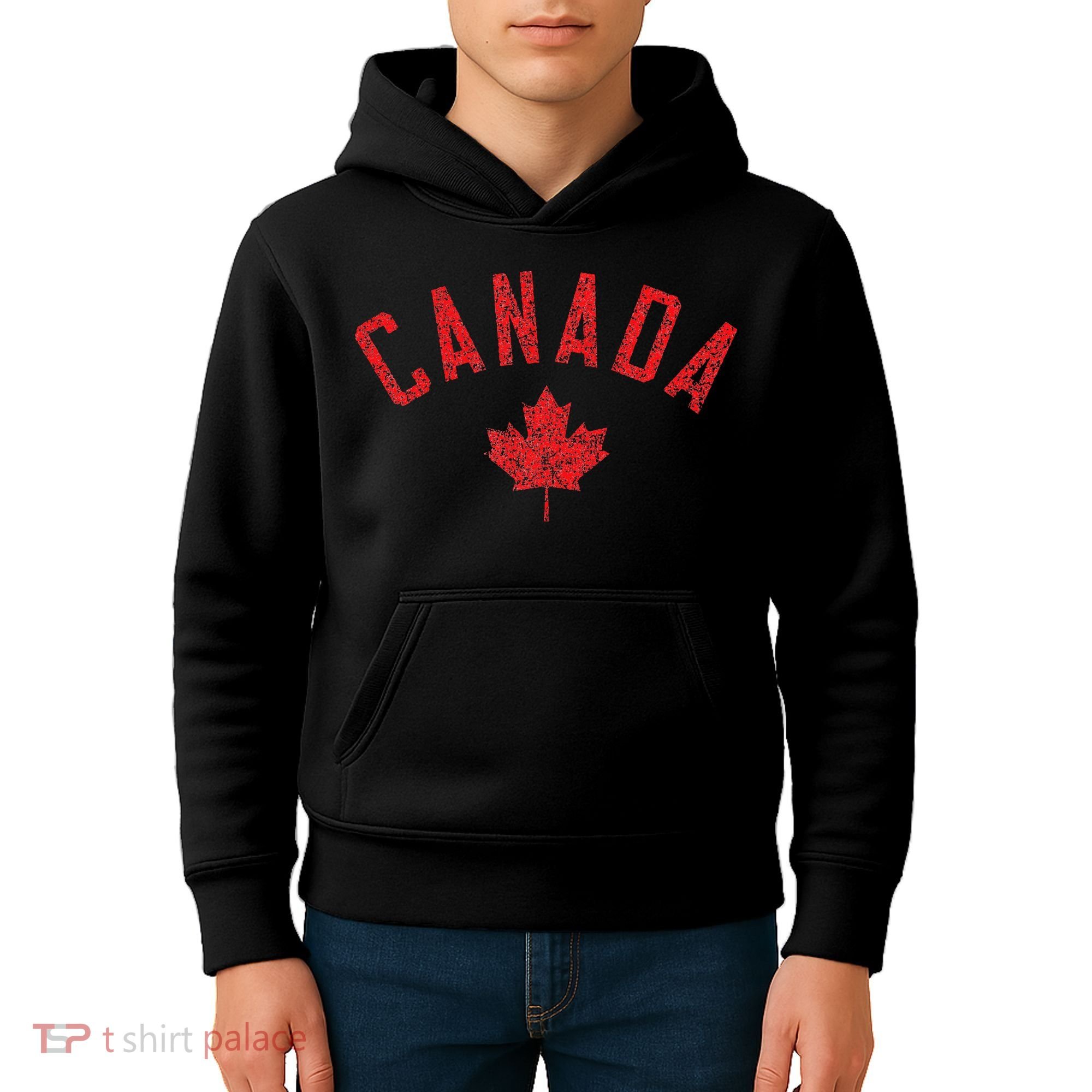 Canada Text And Leaf Distressed Red Print Kids Hoodie