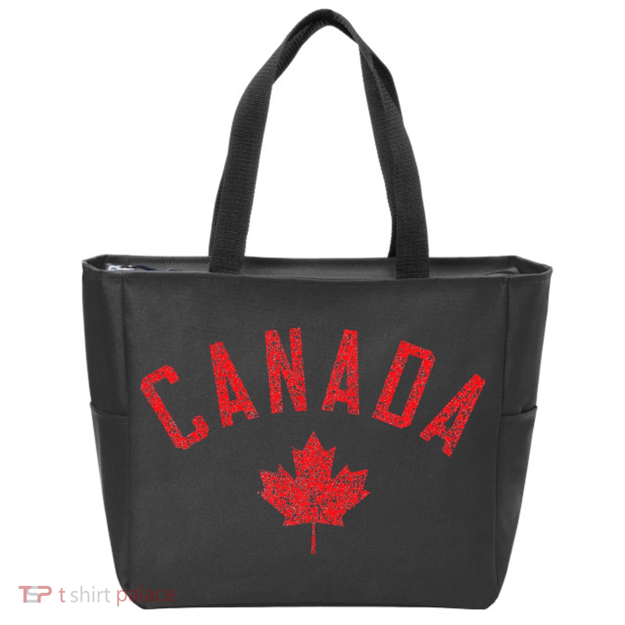 Canada Text And Leaf Distressed Red Print Tote Bag
