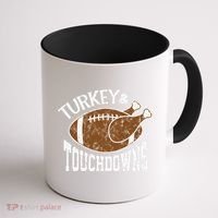 Cute Turkey And Touchdowns Funny Thanksgiving Football Coffee Mug thumb 1