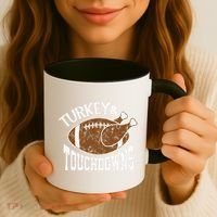 Cute Turkey And Touchdowns Funny Thanksgiving Football Coffee Mug thumb 3