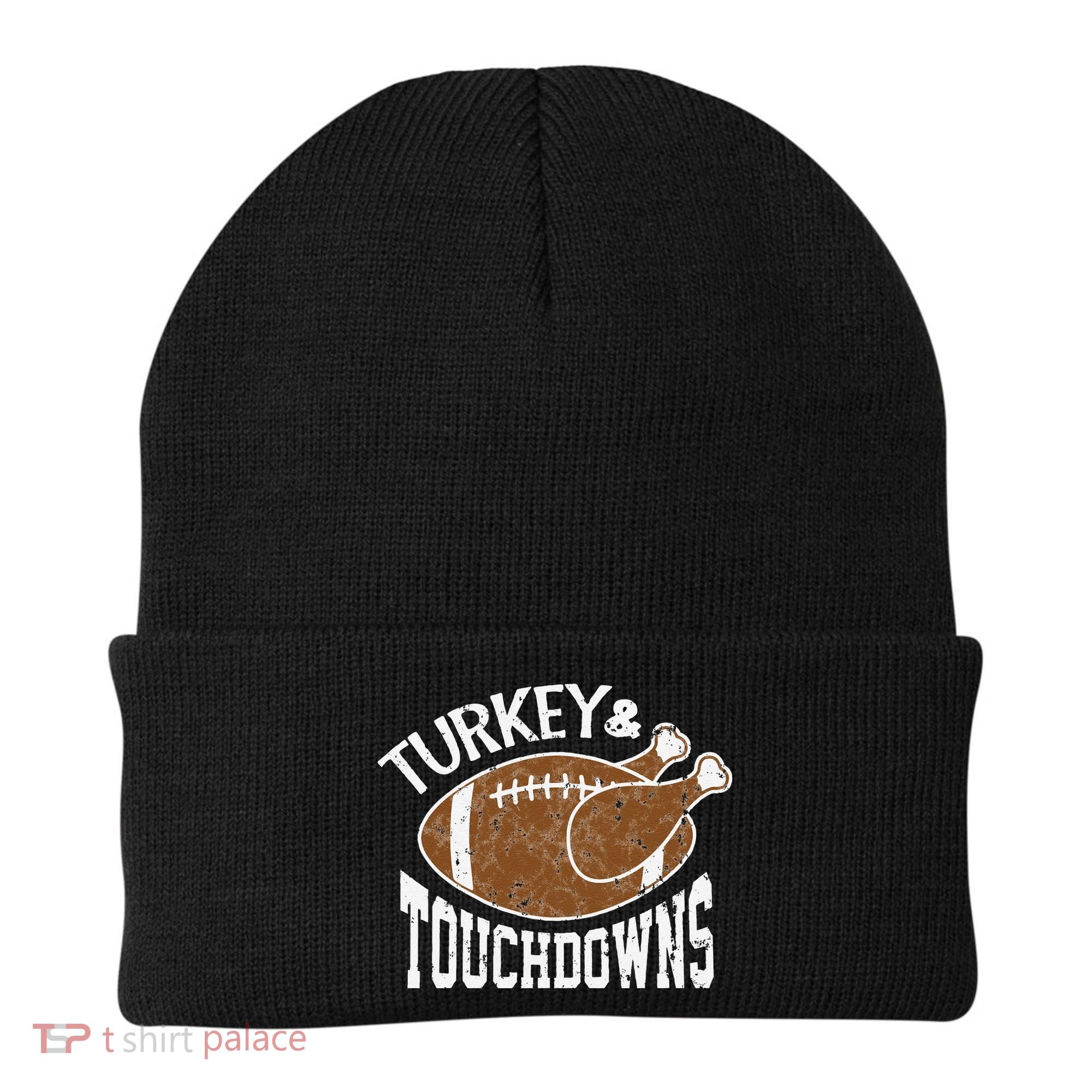 Cute Turkey And Touchdowns Funny Thanksgiving Football Beanie