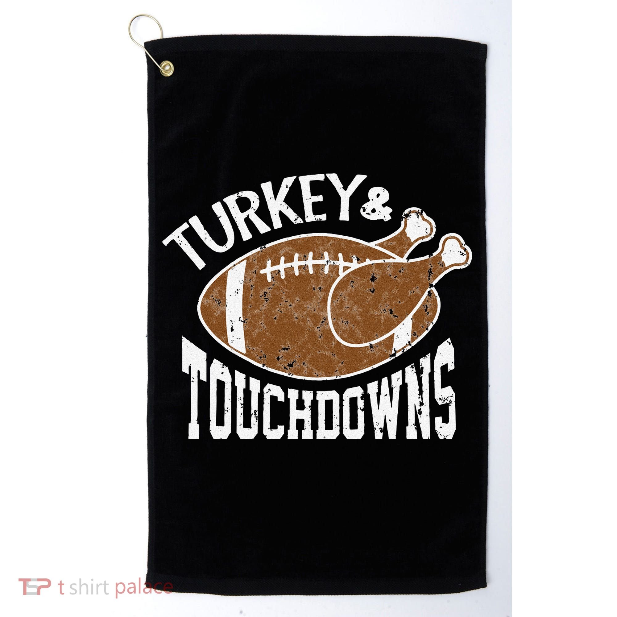 Cute Turkey And Touchdowns Funny Thanksgiving Football Golf Towel